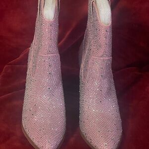 Elegant Pink Rhinestone Ankle Booties